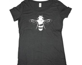 Organic women T-shirt - Honey Bee - Earth Friendly - Bamboo - Grey Organic Cotton - XS, Small, Medium, Large, XL, 2XL- Clothing - Bug