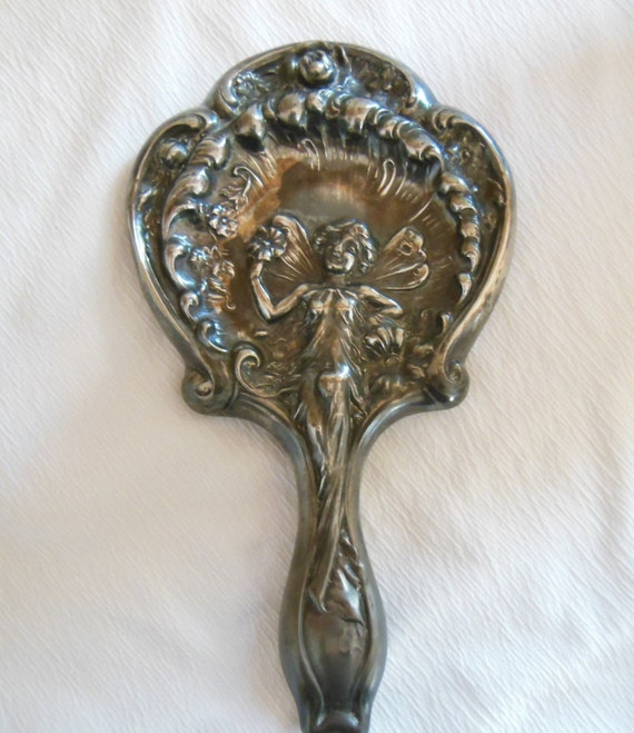 Antique Fairy Hand Mirror Empire Art Silver by WoodsEdgeJewelry