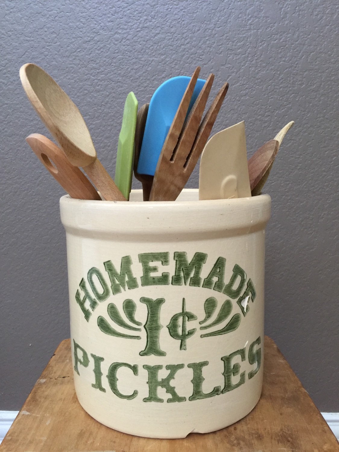 Antique Vintage HOMEMADE 1c PICKLES Crock. Pottery. by clopedi