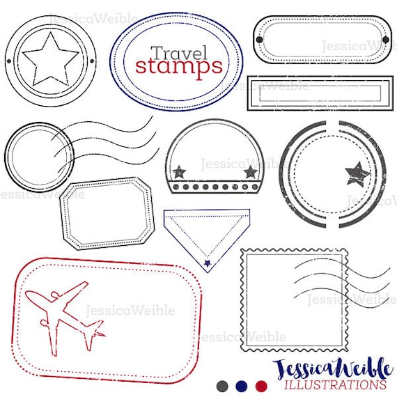 Travel Stamps Cute Digital Clipart, Digital Stamp Clip art, Passport ...