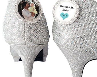 Wedding Shoe Charms Bridal Shoe clips, Wedding Memorial Charms, Wedding Shoe Clips Walk With Me Daddy,Bridal Keepsake Engraved Women's Shoes
