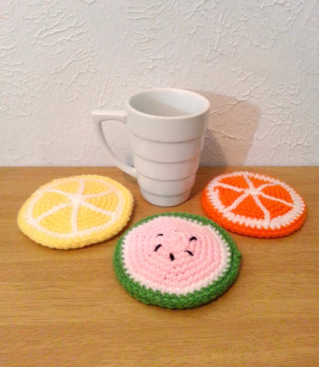 Fruit Coasters Crochet Summer Drinkware Orange Coaster