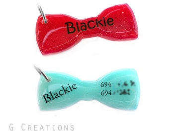 Bow Dog Tag - Glow in the DARK Pet Bow Tie - Custom Color - Dog ID Pet Tag Resin Handmade Kawaii - Dog Accessories - Dog Collar Accessory