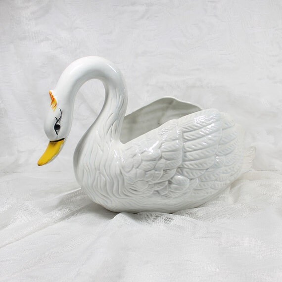 Swan Figurine Large Vintage Ceramic Swan Planter Bird