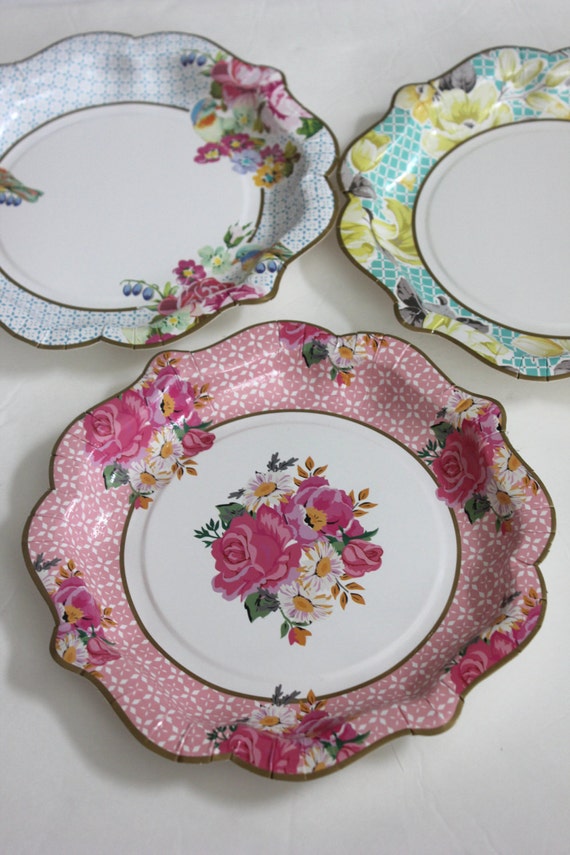Sale 12 FLORAL TEA PARTY Large Paper Plates Parisian Vintage Style ... Sale 12 FLORAL TEA PARTY Large Paper Plates Parisian Vintage Style ...