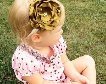 Baby Girl Gold Headband Toddler Flower Headband, Gold Flower Headband Baby Gold Headband, Large Flower Headband, Big Flower Headband Gold