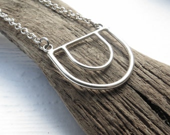 Long Geometric Necklace, Sterling Silver Necklace, Long Silver Necklace, Long Statement Necklace, Layering Necklace, Long Chain, Minimalist