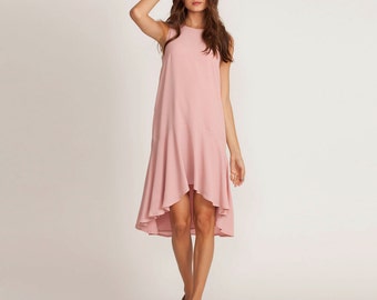 Pink dress, Low waist dress, summer short dress, cocktail dress, pink sleeveless dress, evening dress, minimal style, party dress, sale