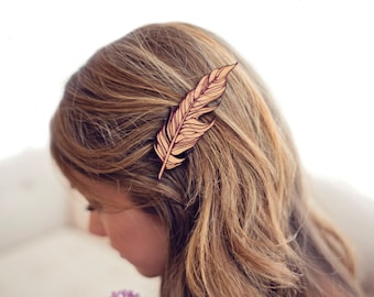 Red Feather // Wood Hair Clip // Laser Cut