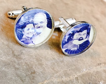 WATERPROOF Personalized Photo CuffLinks Customized with Your Photo - Photo Cuff Links - Memories Dad, Grandpa, Best Man, Groom, Always Heart