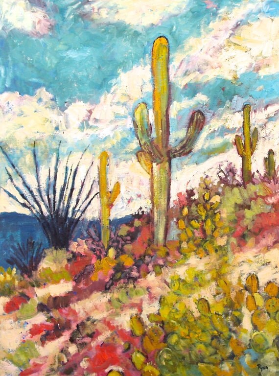 Saguaro Cactus Art Print Home Decor Wall Art by paintingsbyryno