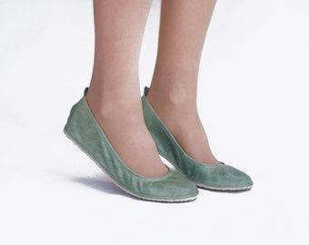 Ballet flats - Eko in Mint - Handmade Leather ballerinas - Barefoot type - Minimalistic soles and CUSTOM FIT