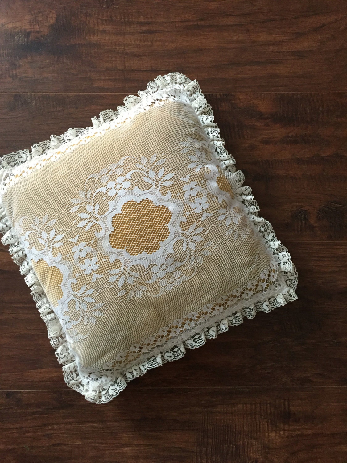 s a l e / vintage pretty white lace decorative pillow/ shabby