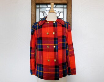 Plaid Wool Jacket Vintage 70s Tartan Coat - S / M