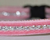 Natasha - pink velvet breakaway Kitten Collar v/silver ribbon  - beautiful unique soft handmade adjustable, original design