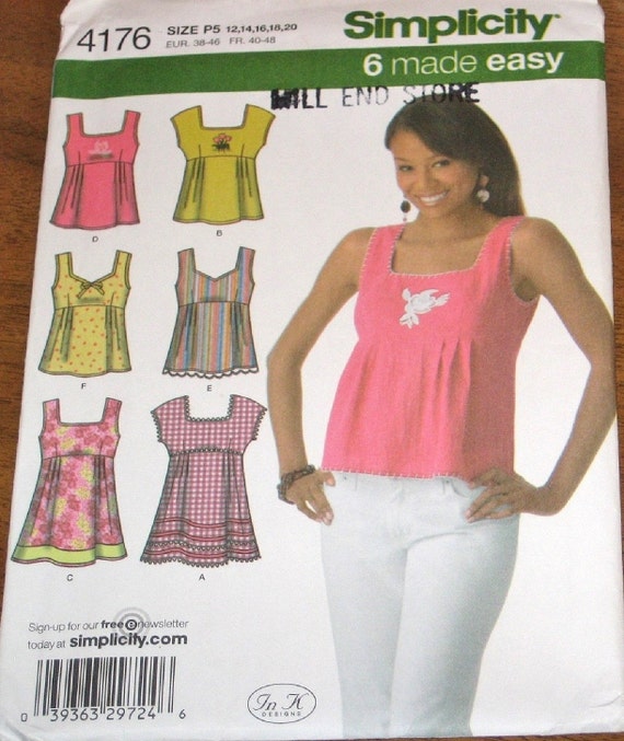 Simplicity 4176 Strappy Empire Baby Doll Tops Womens Misses