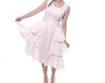 HOLIDAY SALE 1990s Starina white ruffle dress / white cotton sundress / peasant boho wedding dress / rehearsal dinner dress / size medium