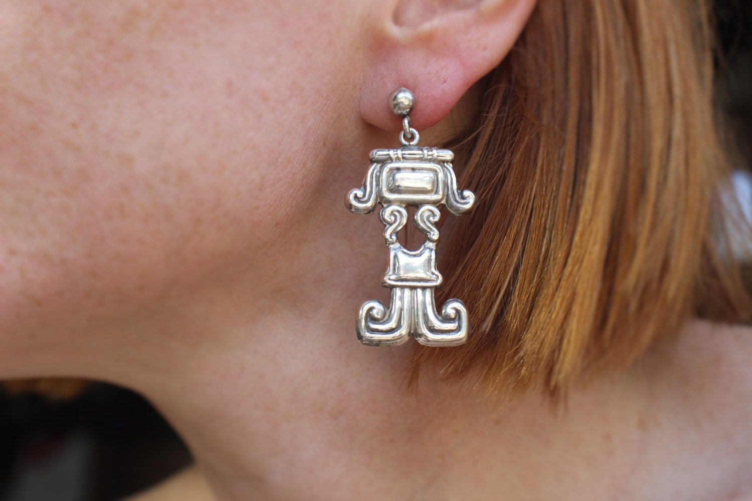 Taxco Earrings / Large All Sterling Mexican Earrings / Silver