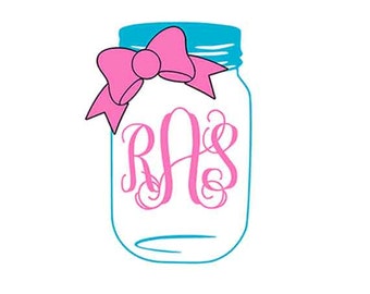 Mason Jar Svg, Bow Mason Jar Monogram Svg, Svg Files For Cricut, Svg Files For Silhouette