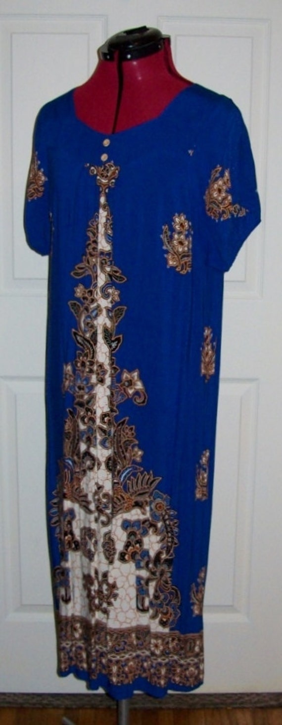 Vintage Ladies Royal Blue Batik  Dress Baju  Batik  by Aladdin 