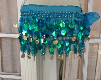 Rainbow Fish Mermaid Skirt in Azure Blue - O/S