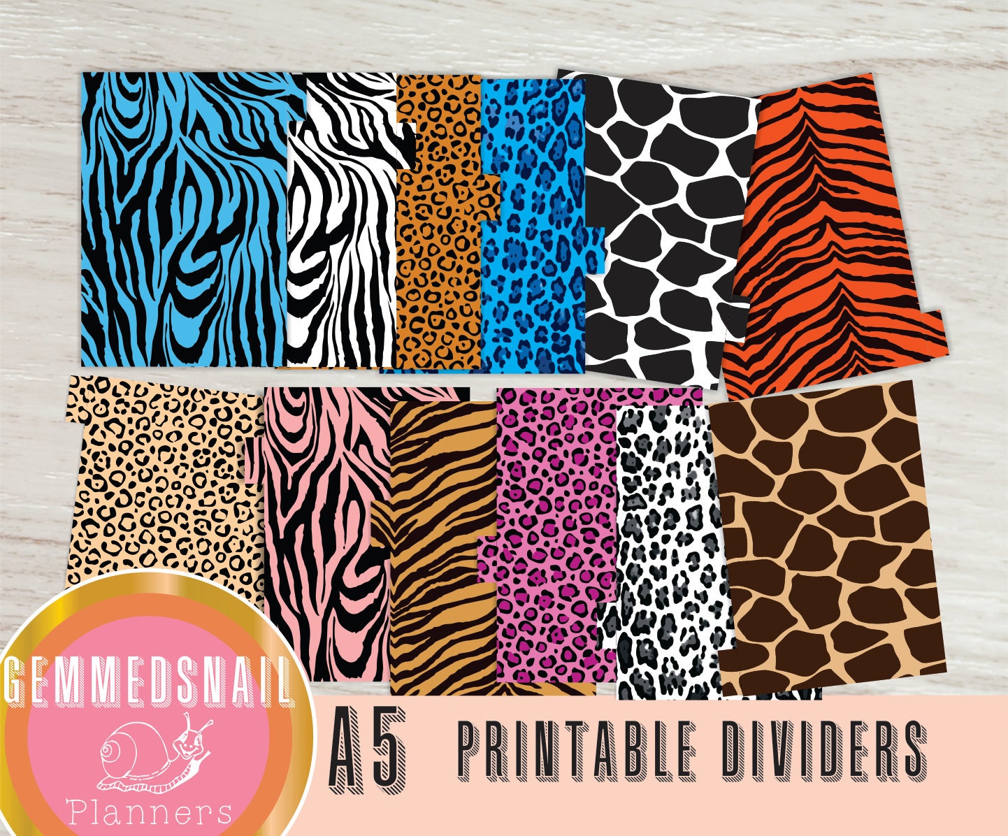 Animal print planner dividers A5 printable planner dividers
