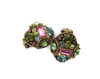 Hollycraft Earrings Hollycraft Jewelry Clip On Earrings Clip On Earings Pastel Colors Blue Pink Green Formal Jewelry