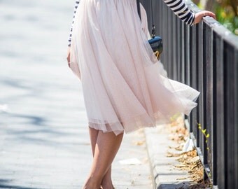 Tea length tulle skirt, knee long tulle skirt, mesh skirt, pastel color tulle mesh skirt