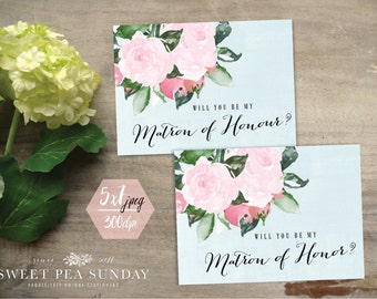 5x7 Will You Be Matron of Honour Card | PRINTABLE DOWNLOAD l Floral Vintage Design | DD002