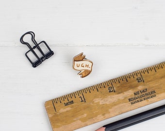 UGH Mini Pin, Wooden Engraved Brooch, Laser Cut Jewellery