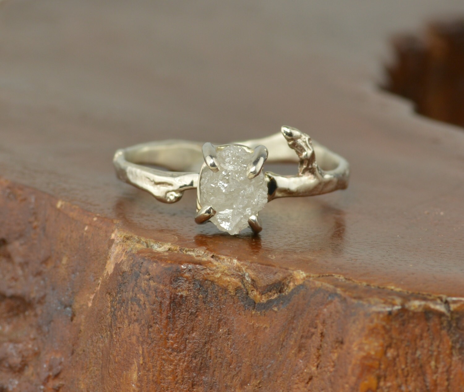 Uncut Diamond Branch Engagement Ring by PointNoPointStudio on Etsy