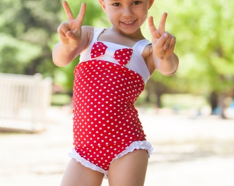 Girls Swimsuit - One Piece Swimsuit - Red Swimsuit - Bathing Suit - Toddler Swimsuit - Polka Dot Swimsuit - White Swimsuit - Baby Swimsuit