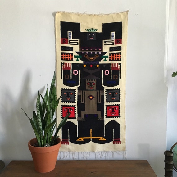 colorful mid century peruvian woven wall hanging. by Mamakea