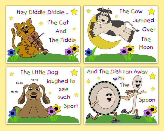 HEY DIDDLE DIDDLE Prints Nursery Rhyme Wall Art Cow Jumped