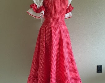 50s Red Polka Dot Polished Cotton and Crinoline Summer Dress
