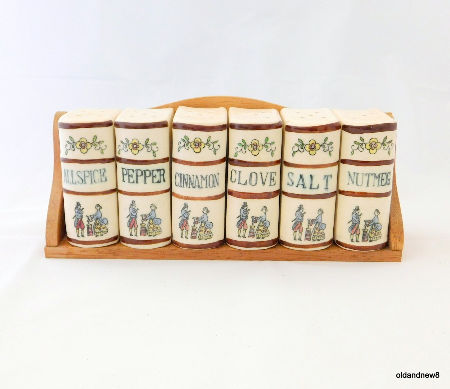 Vintage Spice Jars and Rack Ceramic Spice Jars by oldandnew8