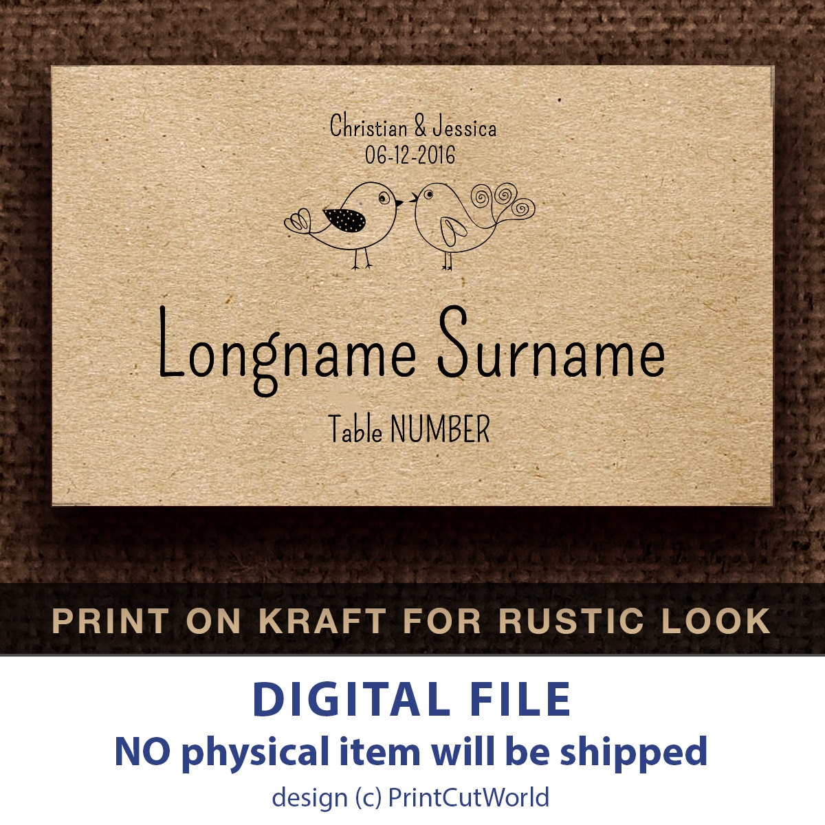Kraft place cards printable Wedding place cards template Two