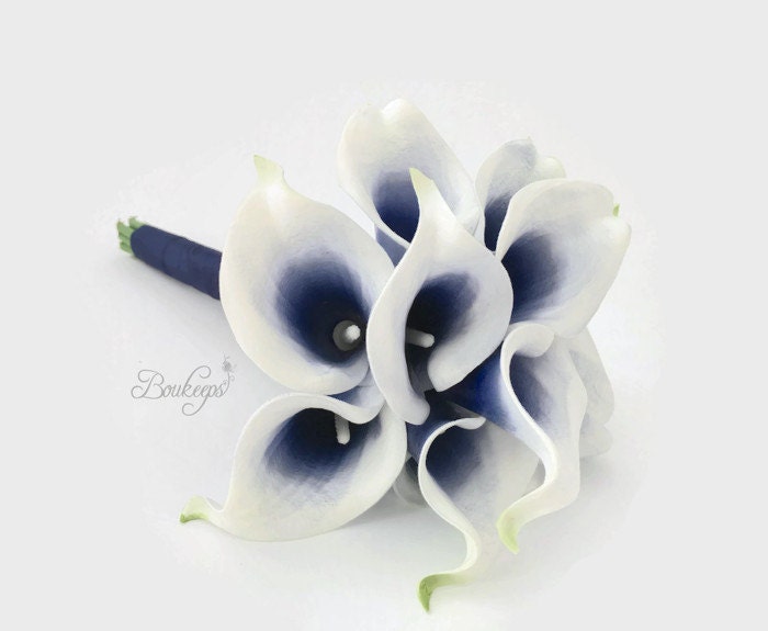 CHOOSE RIBBON COLOR Navy Blue Calla Lily Bouquet Real by Boukeeps