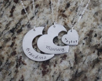 Nesting Heart Generations Family Jewelry, Hand Stamped, Sterling Silver