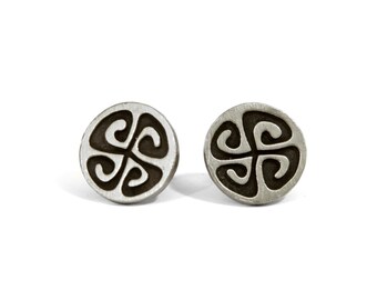 Sweden Mens Cuff Links, Rare 50s Cufflinks, Handmade Pewter Cufflinks, Mythological Spiral Cross, R Tennesmed, Scandinavian Mens Jewelry