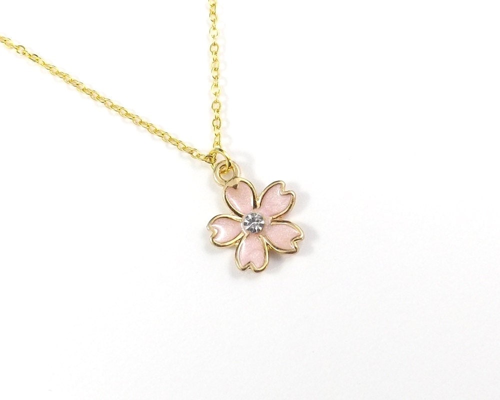 Cherry Blossom Necklace 10K Gold Pink Cherry Blossom by koolstuff2