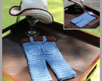Cowboy Hat & "Blue Jeans" Crochet Pattern ... Newborn ... Photo Prop ... Instant Download
