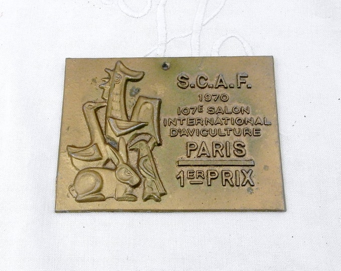 Vintage French Metal Plaque from the Paris Competition for Poultry Breeding 1st Prize, Wall Hanging, Retro Sign, Chicken Variety, Farmyard