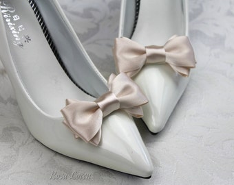 Nude Shoe Clips, Skintone Bow Shoe Clip, Nude Color Wedding Accessories Shoes Clip, Skin Bow Clip Shoes
