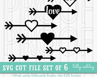 SVG Files Set of 6 arrow cut files-Commercial use ok! Includes PNG & JPG format also. Cut Files Arrow Heart svg arrow svg file arrow word