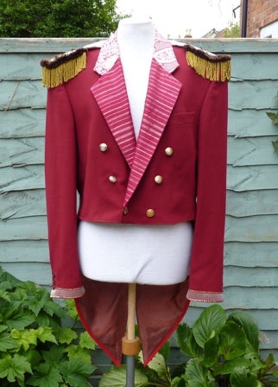 Upcycled red wool ringmaster tailcoat jacket mens UK chest