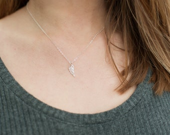 Dainty Sterling Silver Wing Necklace. Guardian Angel Wings, Bird Jewelry, Remembrance Remembering, Miscarriage Gift Loss of a Loved One