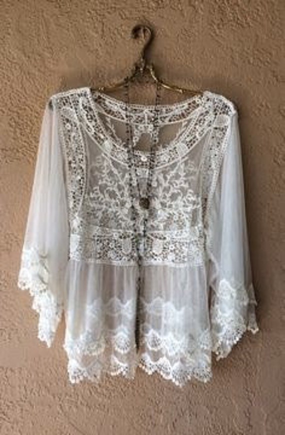 Sheer romantic Gypsy bride with mesh blouse/Romantic Lace