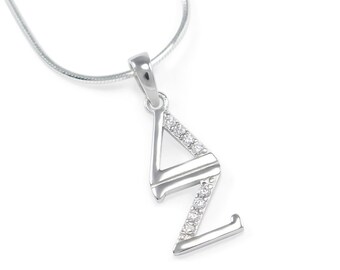 Delta Zeta Sterling Silver Lavaliere set with simulated Diamonds // ΔΖ Sorority Jewelry // Sorority Gifts // Sorority lavaliere // Go Greek