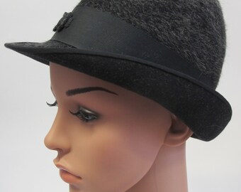 Vintage Charcoal Grey Bowler Hat, vintage bowler hat, grey vintage hat with brim, grey bowler hat